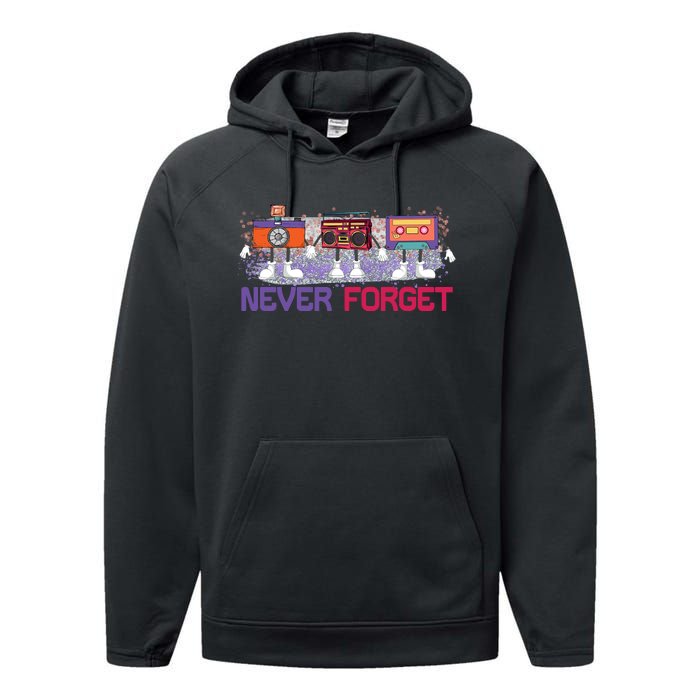 Never Forget Tape Cassette Floppy Disk Performance Fleece Hoodie