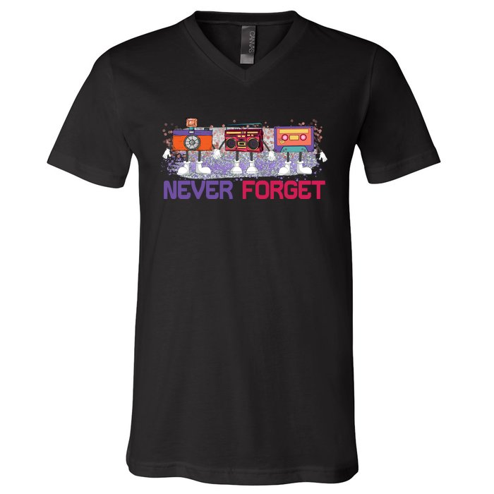 Never Forget Tape Cassette Floppy Disk V-Neck T-Shirt