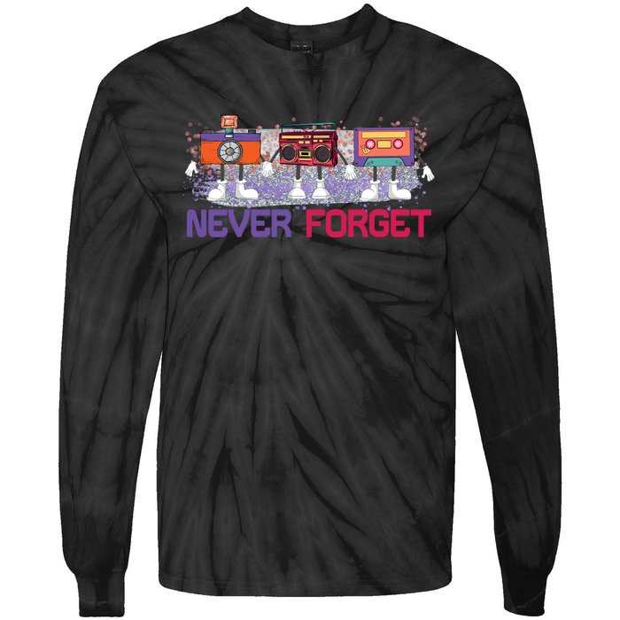 Never Forget Tape Cassette Floppy Disk Tie-Dye Long Sleeve Shirt