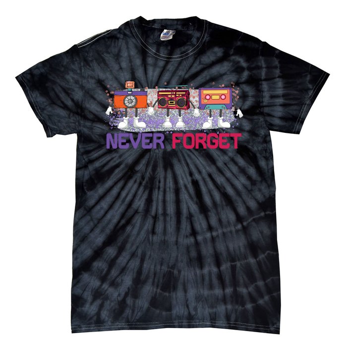 Never Forget Tape Cassette Floppy Disk Tie-Dye T-Shirt