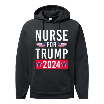 Nurses For Trump 2024 Reelection Trump Republican Usa Flag Performance Fleece Hoodie