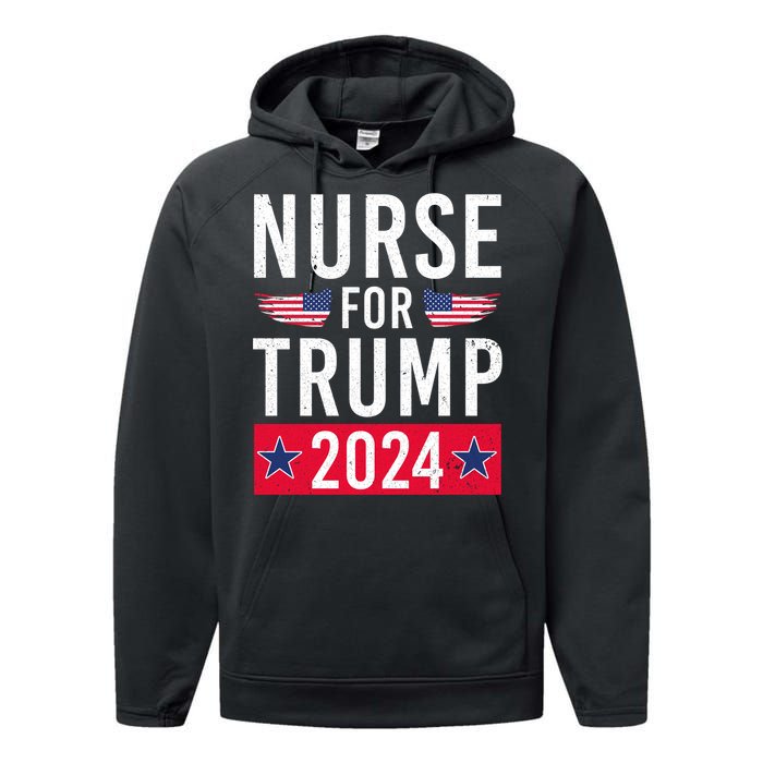 Nurses For Trump 2024 Reelection Trump Republican Usa Flag Performance Fleece Hoodie