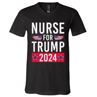 Nurses For Trump 2024 Reelection Trump Republican Usa Flag V-Neck T-Shirt