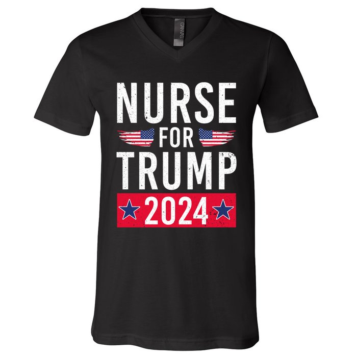 Nurses For Trump 2024 Reelection Trump Republican Usa Flag V-Neck T-Shirt