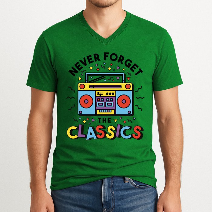 Never Forget The Classics Retro V-Neck T-Shirt