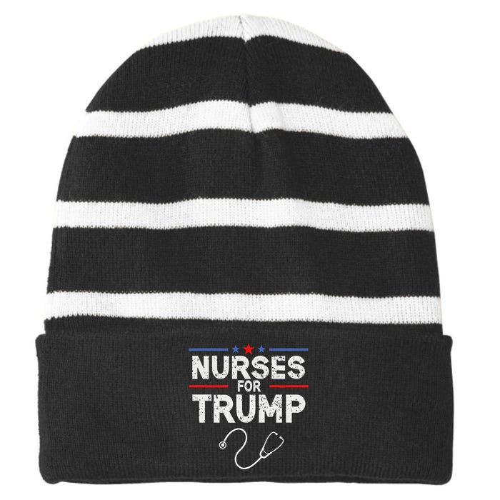 Nurses For Trump 2024 Striped Beanie with Solid Band