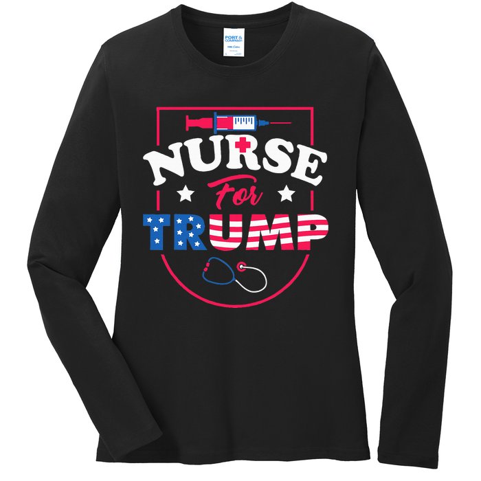 Nurse For Trump Conservative Republican Nurses Support Ladies Long Sleeve Shirt