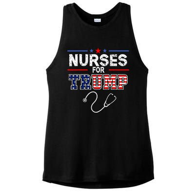 Nurses For Trump 2024 Support Donald Trump America Flag Ladies PosiCharge Tri-Blend Wicking Tank