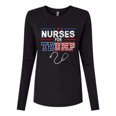 Nurses For Trump 2024 Support Donald Trump America Flag Womens Cotton Relaxed Long Sleeve T-Shirt