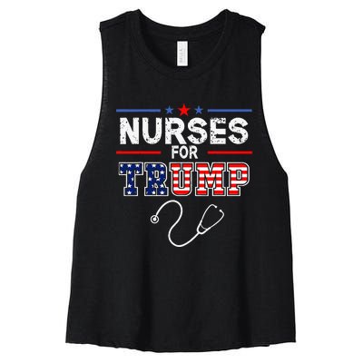 Nurses For Trump 2024 Support Donald Trump America Flag Women's Racerback Cropped Tank