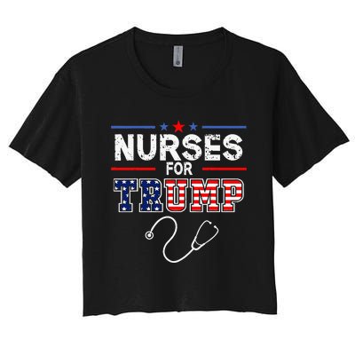 Nurses For Trump 2024 Support Donald Trump America Flag Women's Crop Top Tee