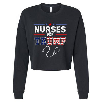 Nurses For Trump 2024 Support Donald Trump America Flag Cropped Pullover Crew