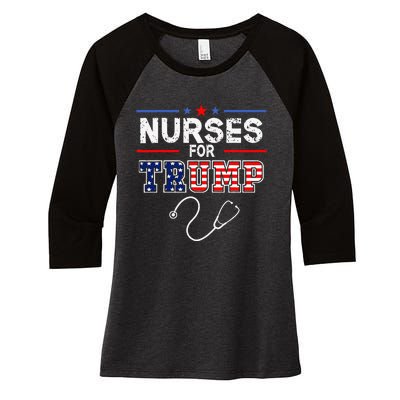 Nurses For Trump 2024 Support Donald Trump America Flag Women's Tri-Blend 3/4-Sleeve Raglan Shirt