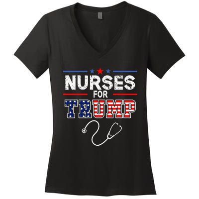 Nurses For Trump 2024 Support Donald Trump America Flag Women's V-Neck T-Shirt