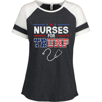 Nurses For Trump 2024 Support Donald Trump America Flag Enza Ladies Jersey Colorblock Tee