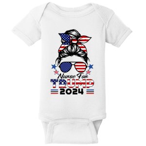 Nurses For Trump 2024 Messy Bun Nurse Usa Flag Baby Bodysuit