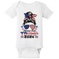 Nurses For Trump 2024 Messy Bun Nurse Usa Flag Baby Bodysuit