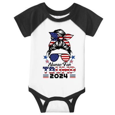 Nurses For Trump 2024 Messy Bun Nurse Usa Flag Infant Baby Jersey Bodysuit