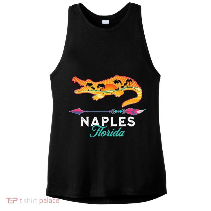 Naples Florida USA Alligator Sunset Palm Trees Souvenir Ladies PosiCharge Tri-Blend Wicking Tank