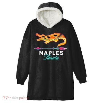 Naples Florida USA Alligator Sunset Palm Trees Souvenir Hooded Wearable Blanket