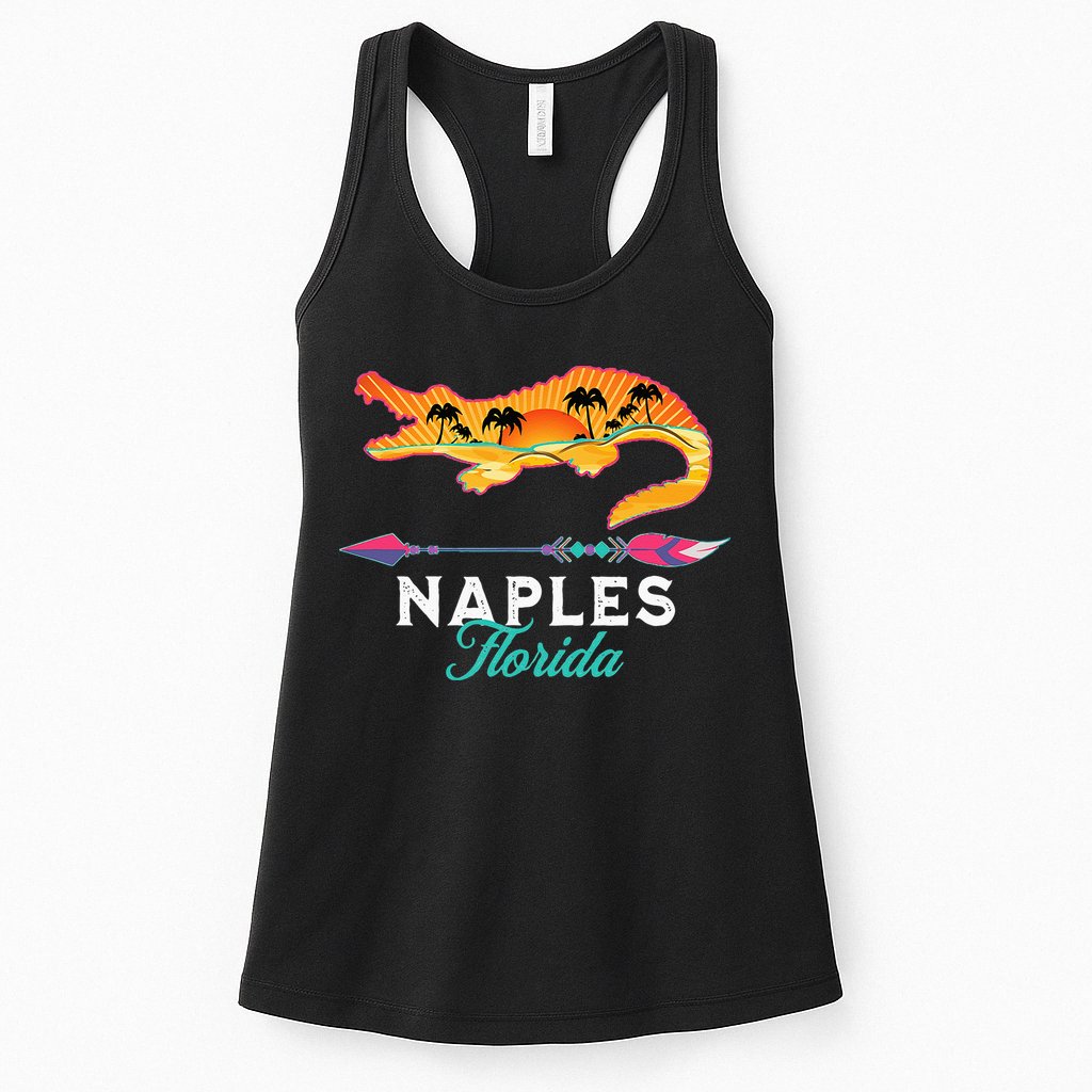 Naples Florida USA Alligator Sunset Palm Trees Souvenir Womens Tank Top