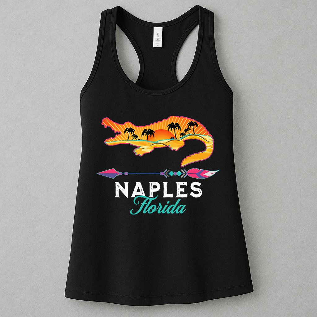 Naples Florida USA Alligator Sunset Palm Trees Souvenir Womens Tank Top
