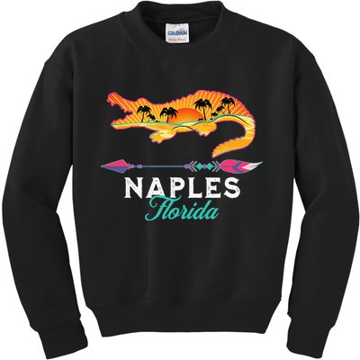 Naples Florida USA Alligator Sunset Palm Trees Souvenir Kids Sweatshirt