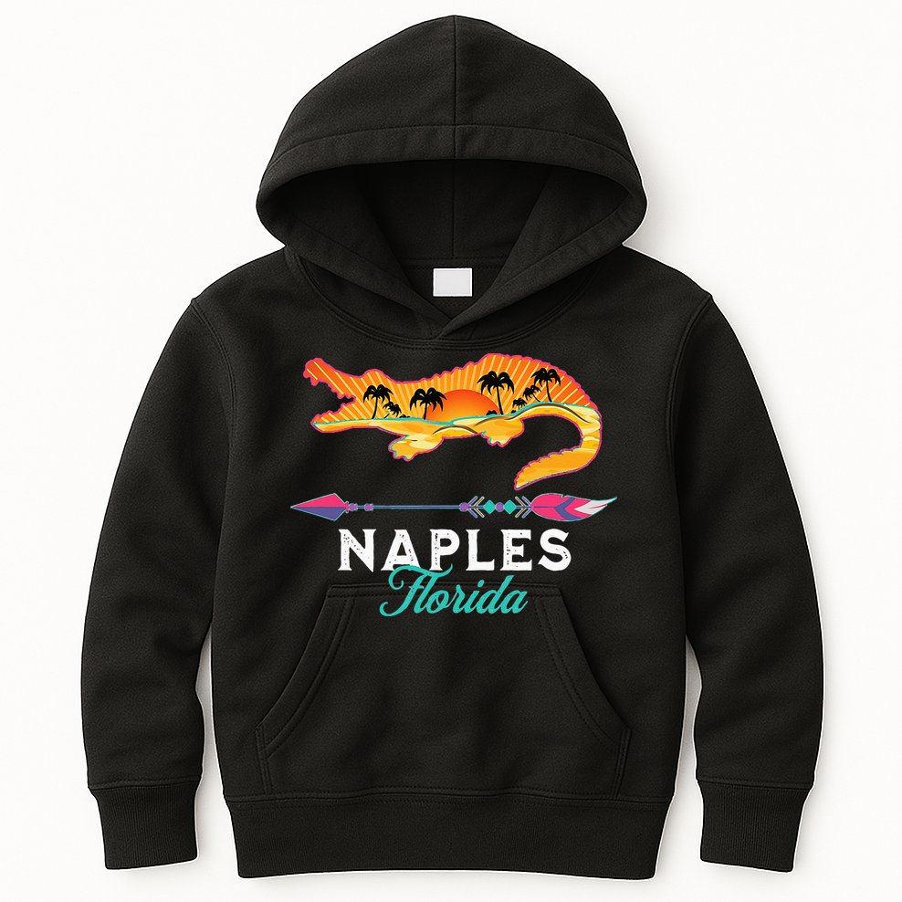 Naples Florida USA Alligator Sunset Palm Trees Souvenir Kids Hoodie