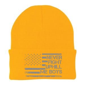 Never Fight Uphill Me Boy Funny Trump 2024 Knit Cap Winter Beanie