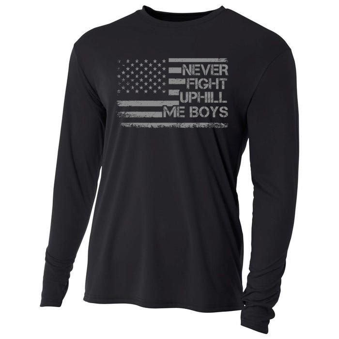 Never Fight Uphill Me Boy Funny Trump 2024 Cooling Performance Long Sleeve Crew