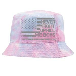 Never Fight Uphill Me Boy Funny Trump 2024 Tie-Dyed Bucket Hat