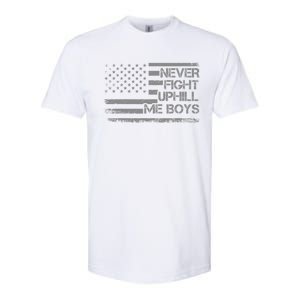 Never Fight Uphill Me Boy Funny Trump 2024 Softstyle CVC T-Shirt