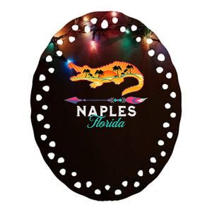 Naples Florida USA Alligator Sunset Palm Trees Souvenir Ceramic Oval Ornament