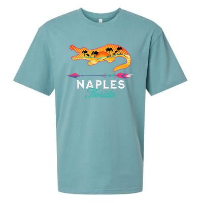 Naples Florida USA Alligator Sunset Palm Trees Souvenir Sueded Cloud Jersey T-Shirt