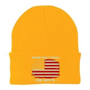 Never Fight Uphill Me Boy Funny Trump 2024 Knit Cap Winter Beanie