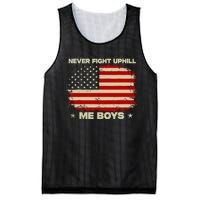 Never Fight Uphill Me Boy Funny Trump 2024 Mesh Reversible Basketball Jersey Tank