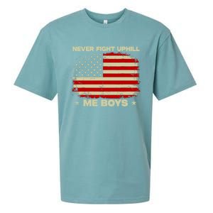 Never Fight Uphill Me Boy Funny Trump 2024 Sueded Cloud Jersey T-Shirt