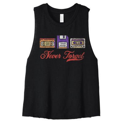 Never Forget Vintage Floppy Disk Vhs Tape 80s Cassette Women's Racerback Cropped Tank