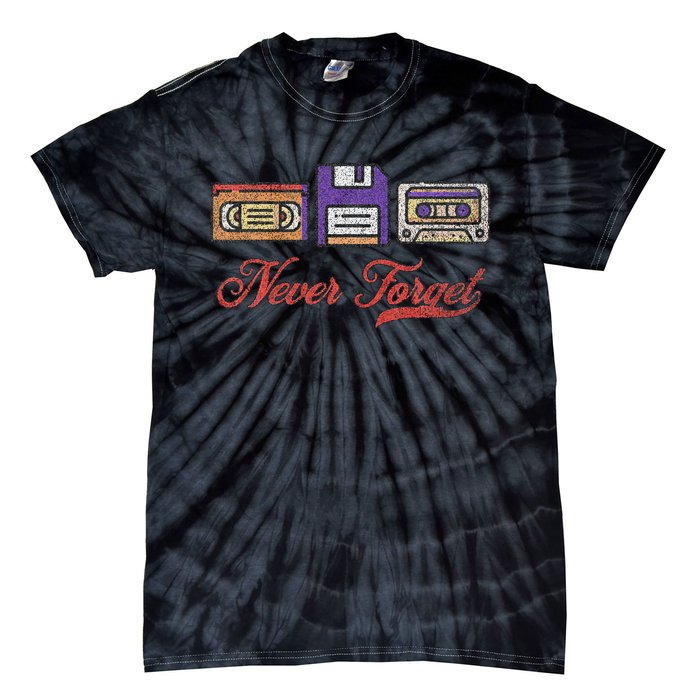 Never Forget Vintage Floppy Disk Vhs Tape 80s Cassette Tie-Dye T-Shirt