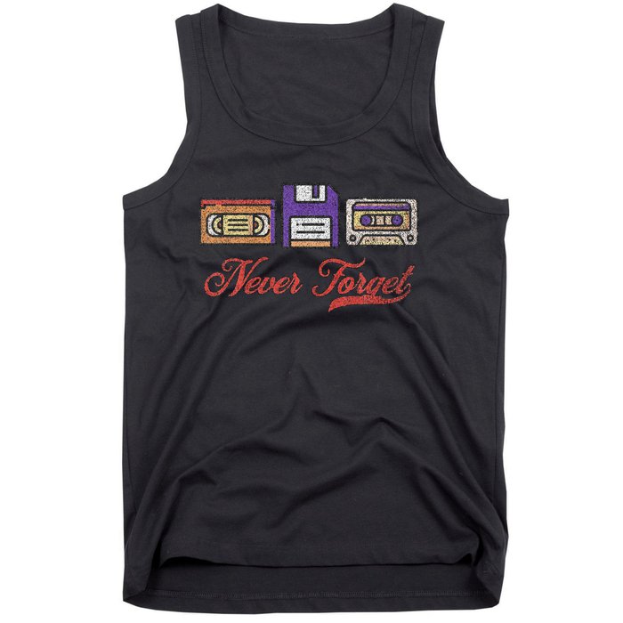 Never Forget Vintage Floppy Disk Vhs Tape 80s Cassette Tank Top