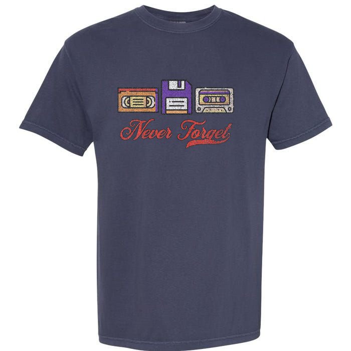 Never Forget Vintage Floppy Disk Vhs Tape 80s Cassette Retro Garment-Dyed Heavyweight T-Shirt