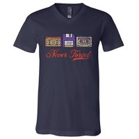 Never Forget Vintage Floppy Disk Vhs Tape 80s Cassette Retro V-Neck T-Shirt