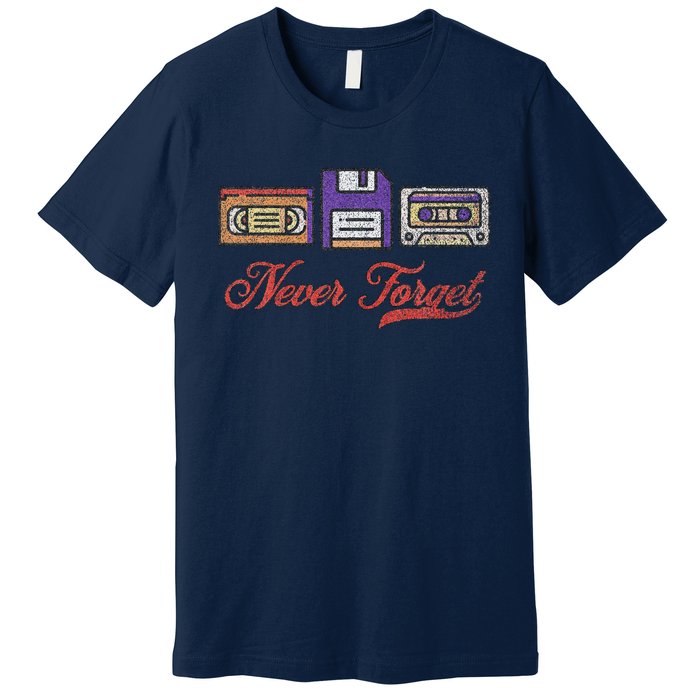 Never Forget Vintage Floppy Disk Vhs Tape 80s Cassette Retro Premium T-Shirt