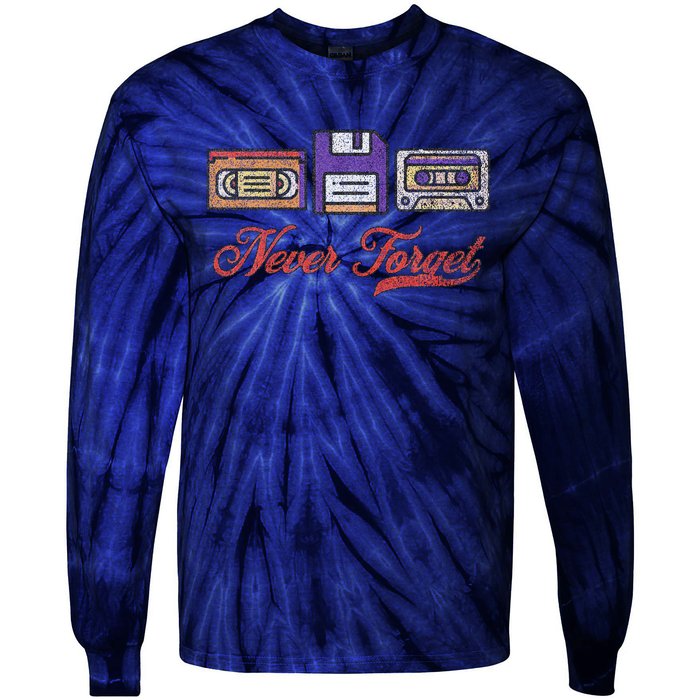 Never Forget Vintage Floppy Disk Vhs Tape 80s Cassette Retro Tie-Dye Long Sleeve Shirt