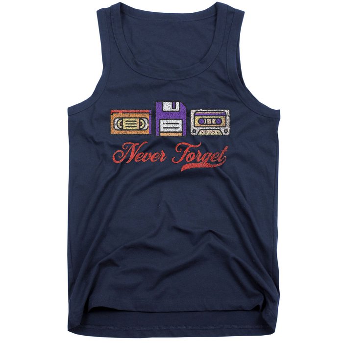 Never Forget Vintage Floppy Disk Vhs Tape 80s Cassette Retro Tank Top