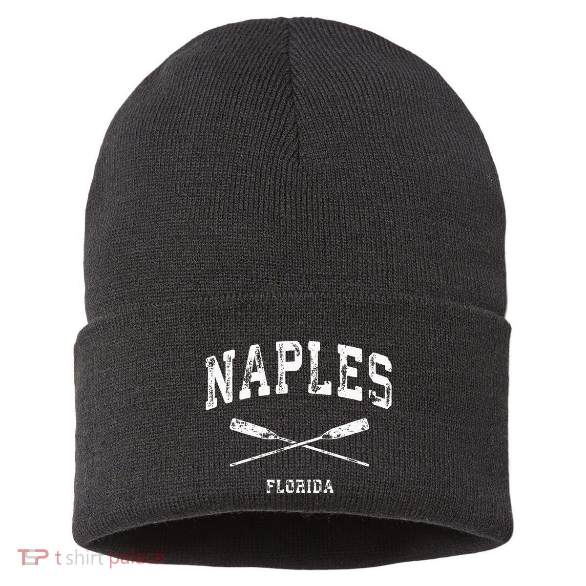 Naples Florida Vintage Nautical Crossed Oars Sustainable Knit Beanie