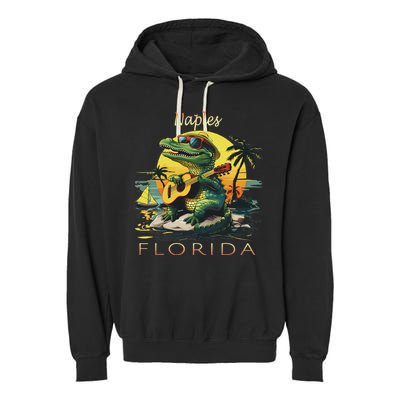 Naples Florida Vacation Cute Alligator Sunset Souvenir Garment-Dyed Fleece Hoodie