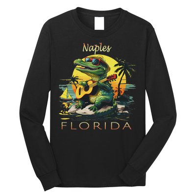 Naples Florida Vacation Cute Alligator Sunset Souvenir Long Sleeve Shirt