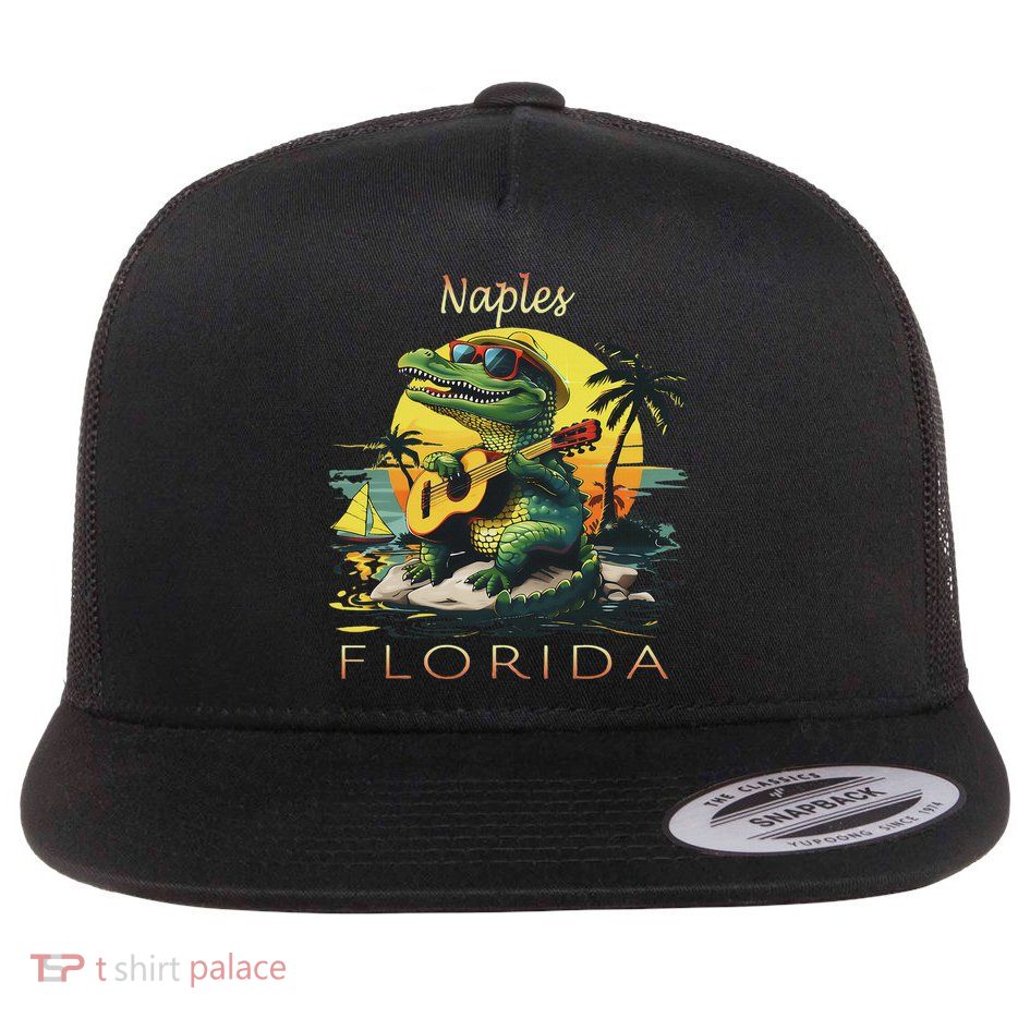 Naples Florida Vacation Cute Alligator Sunset Souvenir Flatbill Hat