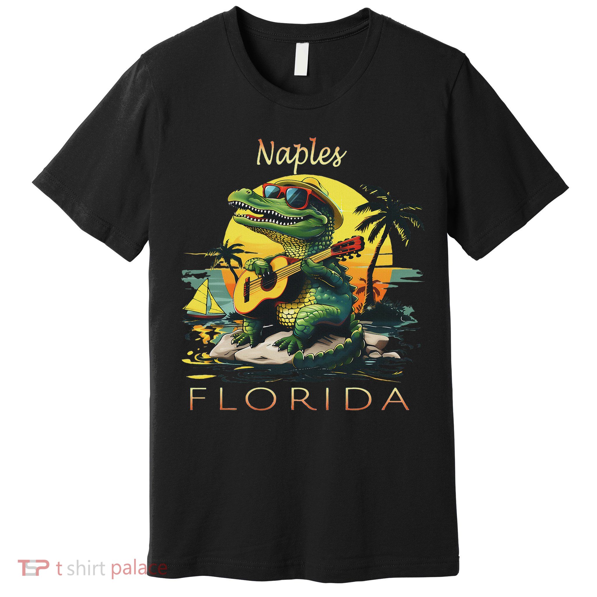 Naples Florida Vacation Cute Alligator Sunset Souvenir Premium T-Shirt
